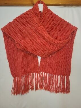 Handmade Chunky Knit Rust Orange Fringed Scarf